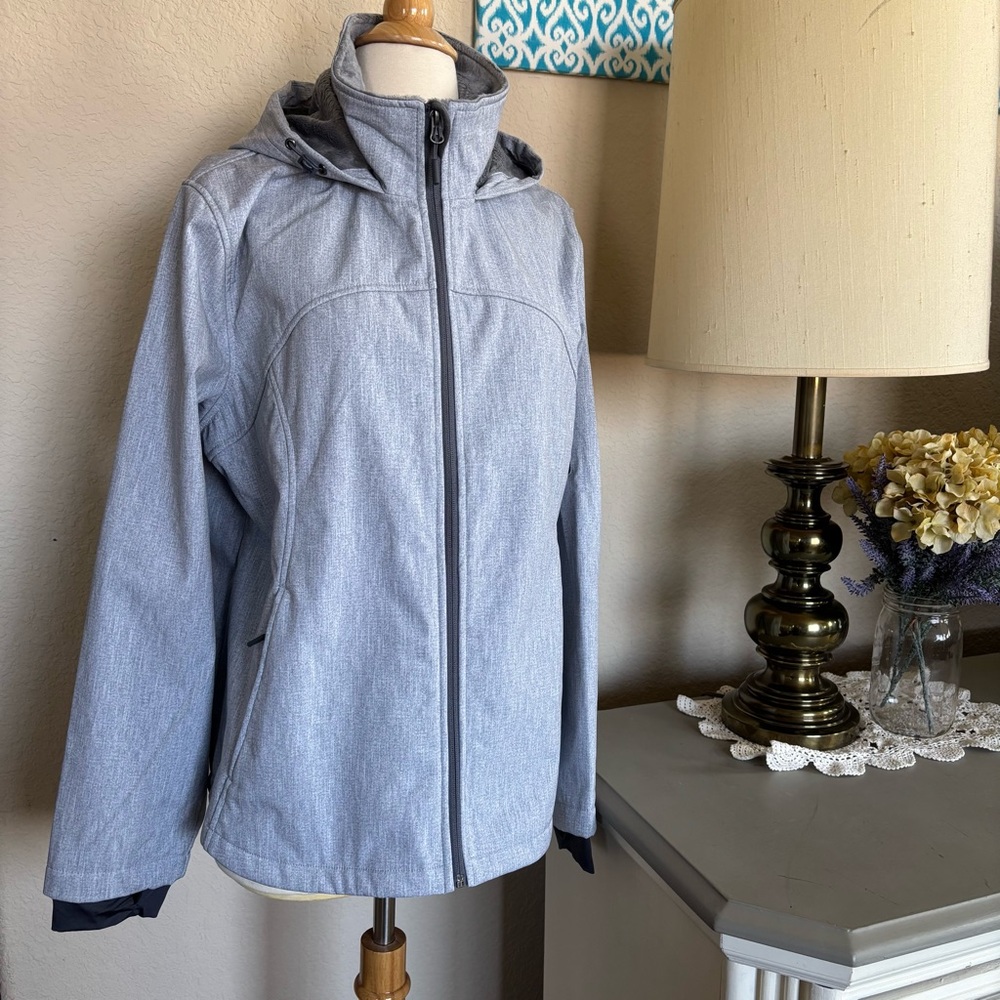 FREE COUNTRY midweight Softshell Womens hooded full zip jacket sz Large EUC